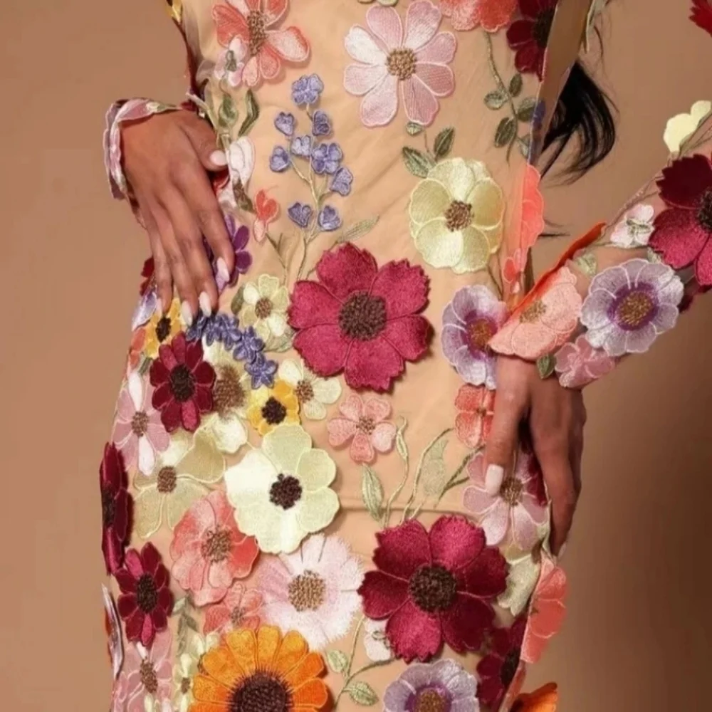 Embroidered Flowers Bell Skirt Mini Dress, Designed With Luxury In Mind - Picture 6 of 10